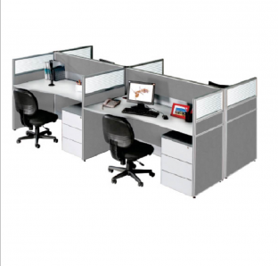 Cluster of  four face to face  Work Station with fabric and Glass partition
